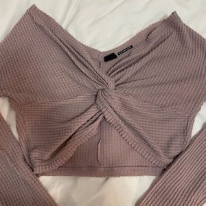 Purple off the shoulder cropped shirt